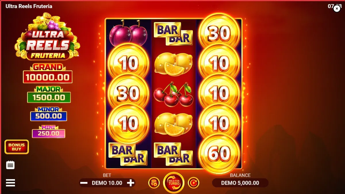 Tampilan visual slot Ultra Reels Fruteria dengan simbol buah yang segar dan cerah.