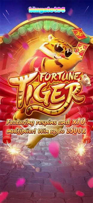 Tampilan visual slot Fortune Tiger dengan harimau emas dan latar belakang kuil yang meriah.
